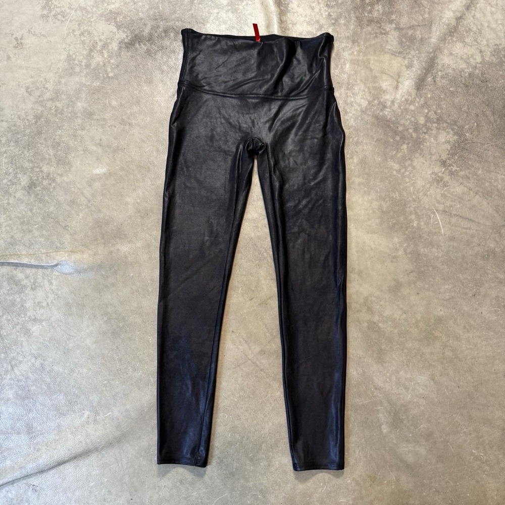 Spanx Leggings Womens Size XL Black Faux Leather Moto Pull On‎ Biker